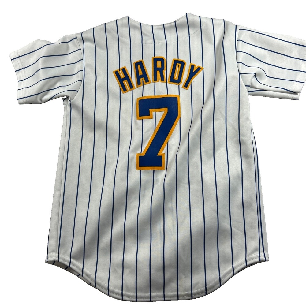Majestic Milwaukee Brewers J.J. Hardy 7 Pinstripe Jersey Youth XL White
